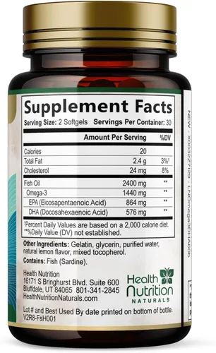 Vista 9 de Suplementos de aceite de pescado Omega 3 – 2400 mg de aceite de pescado por porción – Omega-3 de triple fuerza con ácidos grasos EPA y DHA – Apoyo