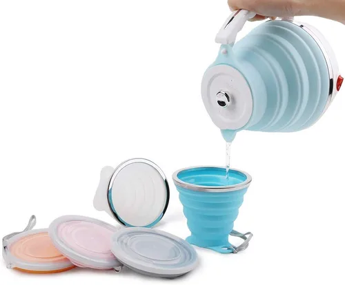 Vista 6 de Hervidor de Viaje Mejorado, ShineMe Silicona de Grado Alimenticio de Doble Voltaje 110-220V, Ultradelgado, Portátil, con Taza, Adaptador Universal