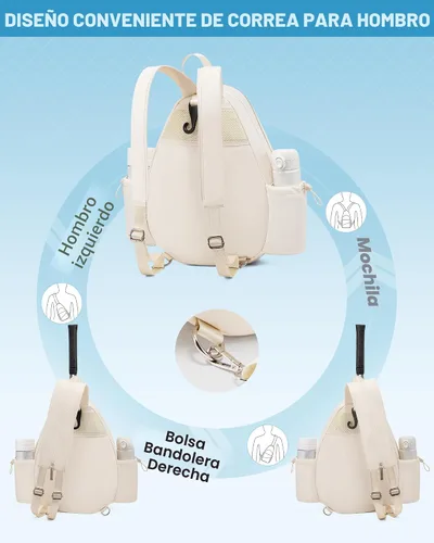 Vista 5 de Mochila de tenis Sucipi, mochila de tenis acolchada con bandolera cruzada, bolsas para raquetas de tenis resistentes al agua para mujeres y hombres