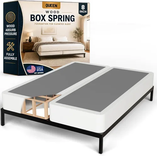 Vista 14 de Treaton, Cama Queen sin ensamblar – Somier de madera de 2.5 pulgadas – Fabricado en Estados Unidos – Silencioso sin ruido – Base de colchón