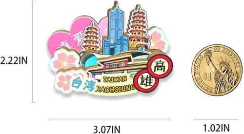 Vista 3 de China Kaohsiung Taiwán imán de nevera imán de madera 3D monumentos viajes coleccionables recuerdos decoración hecho a mano2