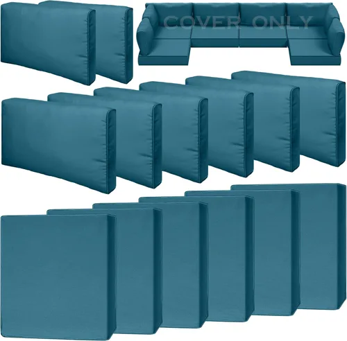 Vista 13 de Juego de 9 piezas de fundas impermeables para cojines de patio al aire libre, juego de reemplazo para muebles de sofá seccional de ratán entretejido