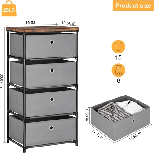 Vista 2 de HAITRAL Organizador de Cajones para Ropa, Cofre de Almacenamiento de Tela - Unidad Organizadora de Almacenamiento de 4 Cajones para Armario, Cómoda