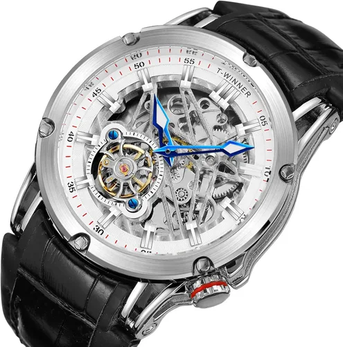 Vista 2 de FORSINING Reloj automático de cara grande para hombre, potente reloj exótico de esqueleto de turbillion