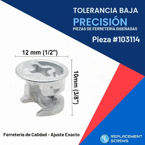 Vista 2 de ReplacementScrews Cerraduras de leva excéntricas compatibles con IKEA 103114 (Kullen, Alex, MICKE) Funda con brida - 0.472 in x 0.394 in - Aleación