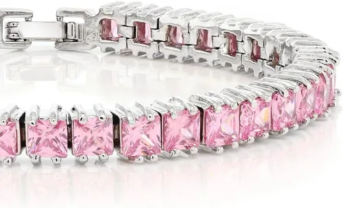 Vista 20 de Gem Stone King Pulsera de tenis clásica de circonita cúbica de corte princesa para mujer