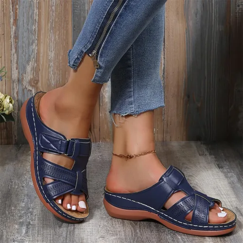 Vista 104 de Ladmiple Sandalias ortopédicas florales de moda 2023 con soporte de arco, zapatillas romanas casuales con puntera abierta