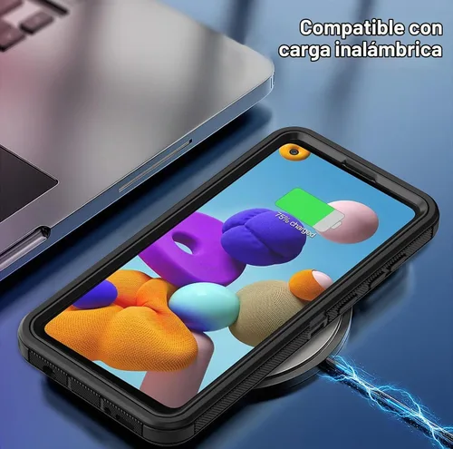 Vista 5 de Funda para Galaxy A21s versión de EE. UU., carcasa de cuerpo completo A21s con protector de pantalla integrado, funda de protección híbrida de tres