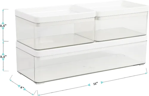 Vista 6 de Martha Stewart Grady - Cajas de almacenamiento apilables de plástico transparente con tapas de plástico blanco, juego de 3 Tapa de plástico
