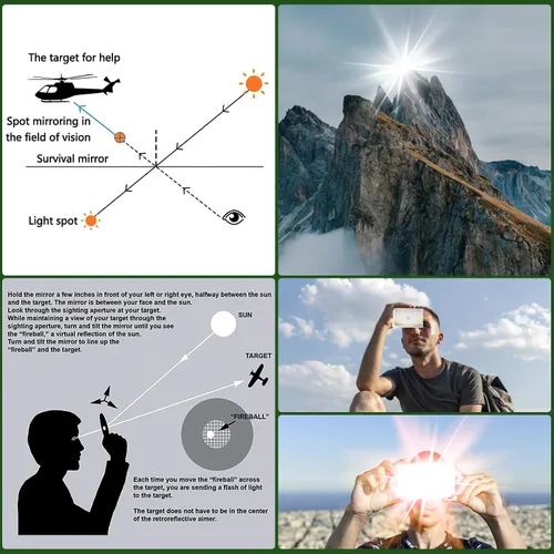 Vista 6 de Signal Mirror Survival Kits Military Grade, 3 x 5 in Camping Mirror with Survival Whistle, Gifts for Men, Birthday Gifts for Fathers Husband