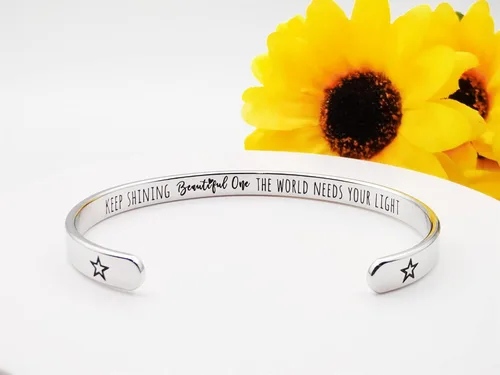 Vista 286 de Pulseras inspiradoras para mujer, joyería de acero inoxidable, con refranes, pulsera motivacional con mensaje oculto, pulseras grabadas para mejor