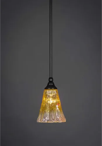 Vista 181 de Toltec Lighting Tallo Colgado Mini colgante, acabado de cobre negro, 3.5" cuadrado humo burbuja vidrio