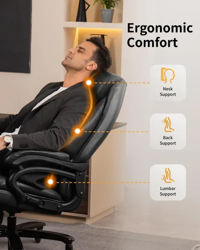 Vista 8 de Silla de oficina ejecutiva grande y alta con soporte lumbar ajustable, asiento extra ancho, silla de escritorio de computadora resistente