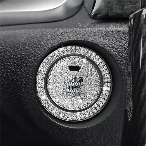 Vista 9 de BELOMI Anillo decorativo para botón de arranque y parada del motor de automóvil, 2 unidades, calcomanías protectoras para botón de arranque