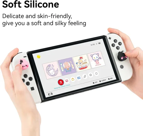 Vista 3 de GeekShare Bonitas tapas de silicona para el pulgar, funda de joystick compatible con Nintendo SwitchOLEDSwitch Lite, 4 unidades, Bunny & Kitty
