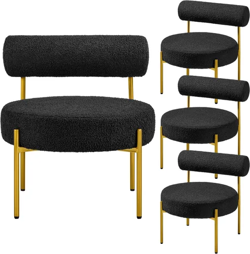 Vista 10 de Yaheetech Silla de tocador moderna acolchada con patas doradas para dormitorio, sala de maquillaje, oficina en casa, negro