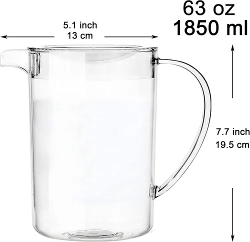 Vista 4 de Youngever Jarra de plástico de 2 cuartos con tapa, jarra de plástico ancha transparente ideal para té helado, sangría, limonada y más