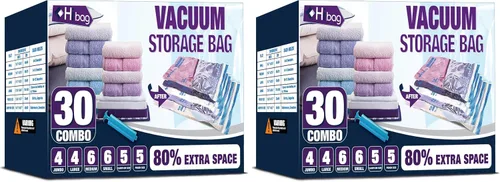 Vista 14 de Bolsas de almacenamiento al vacío, 10 bolsas pequeñas de ahorro de espacio con sello al vacío, bolsas de espacio, bolsas de sellador al vacío
