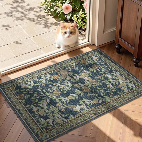 Vista 11 de jinchan Alfombra de entrada lavable vintage floral de medio círculo de 2 x Eden Azul/Verde