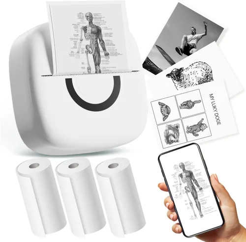 Vista 8 de Cabaro Mini Impresora de Calcomanías Impresora Térmica con 3 Rollos de Papel, Cápsulas de Impresión de Teléfono Portátil Bluetooth