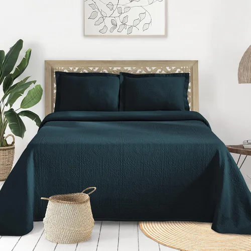 Vista 39 de Superior Fleur De Lis - Juego de colcha de algodón de 3 piezas, decoración de cama para el hogar, colcha decorativa con textura, 2 fundas de Granate