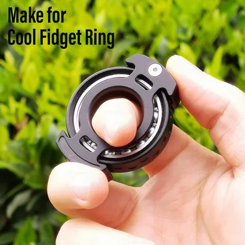 Vista 6 de FREELOVE Metal Ring Fidget Toys for Men Adults, Aluminum Alloy, Chain Bike Sound Anxiety Ring, Nuclear Reactor Design with 6804 Ball Bearing Finger