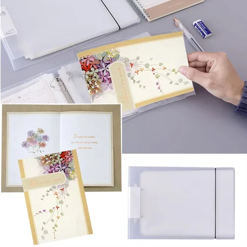 Vista 3 de Organizador de tarjetas de felicitación, con capacidad para más de 50 páginas, 2 anillas, carpetas de postales transparentes, álbum de fotos