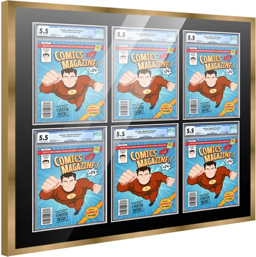 Vista 30 de Poster Palooza Marco de cómics con paspartú para 1 cómic de grado CGC, CBCS o PGX, marco de cómic de bronce para cómic de 8.125 x 13 pulgadas