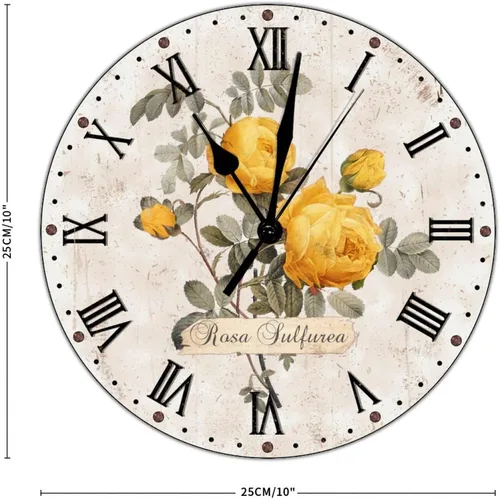 Vista 2 de Reloj de pared silencioso de 10 pulgadas con diseño floral de amistad, con rosas amarillas, funciona con pilas, para dormitorio, para escuela