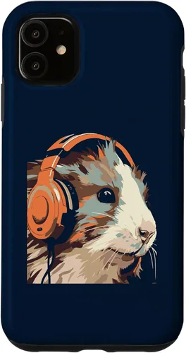 Vista 5 de iPhone 14 Funny Guinea Pig Gerbil & Headphones Case