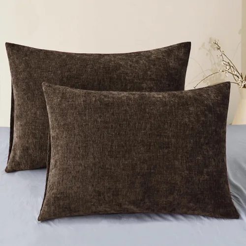 Vista 21 de CaliTime - Paquete de 2 fundas de almohada acogedoras para sofá, decoración del hogar, felpilla suave teñida sólida, 16 x 16 pulgadas, marrón Marrón