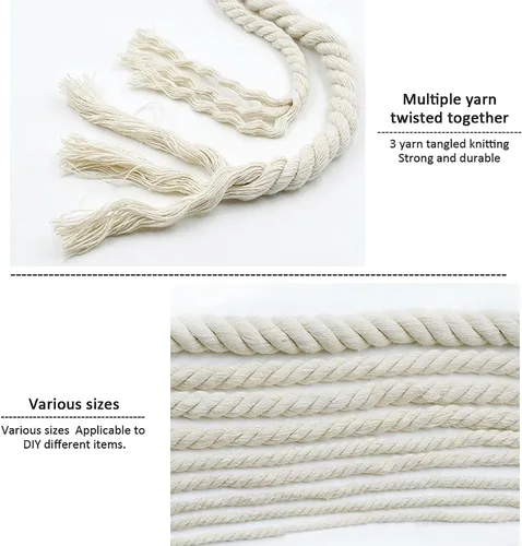 Vista 2 de Hilo de macramé, hilo de algodón beige, cuerda de algodón, cuerda de algodón Cordón de macramé natural para atrapasueños, manualidades, tejer A