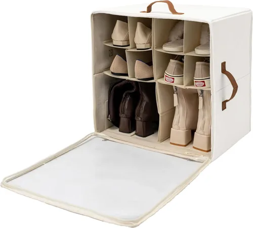 Vista 27 de Organizador de zapatos StorageWorks para clóset, cabe hasta 16 pares, contenedores de almacenamiento para zapatos con divisores ajustables y Beige