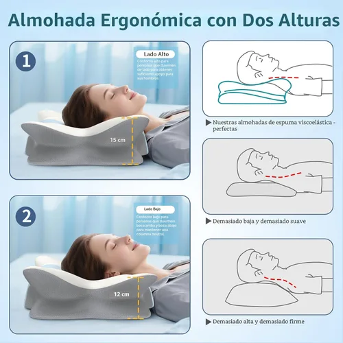 Vista 4 de Almohada cervical para aliviar el dolor de cuello y hombros, almohada ergonómica para el cuello para dormir, almohada de espuma viscoelástica