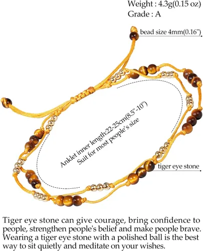 Vista 7 de Jewever Pulsera tobillera de cristal de amatista de cuarzo rosa con ojo de tigre para mujer, con cuentas de cristales genuinos y piedras preciosas