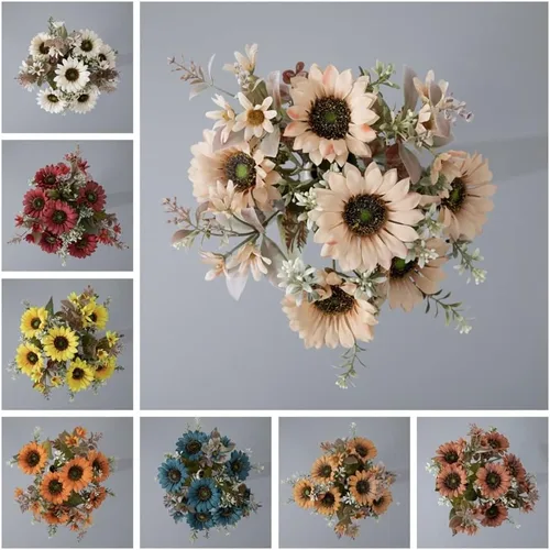 Vista 6 de Shapeazy Ramos de girasoles artificiales de seda de 16 pulgadas con tallos para decoración del hogar y bodas, fiestas (blanco)