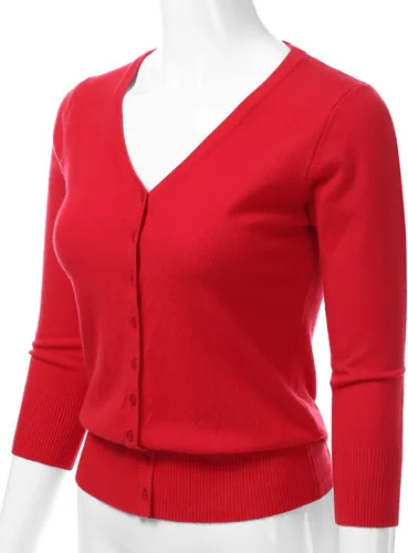 Vista 2 de Suéter de punto con botones y manga 34 con cuello en V para mujer (S-XXL)