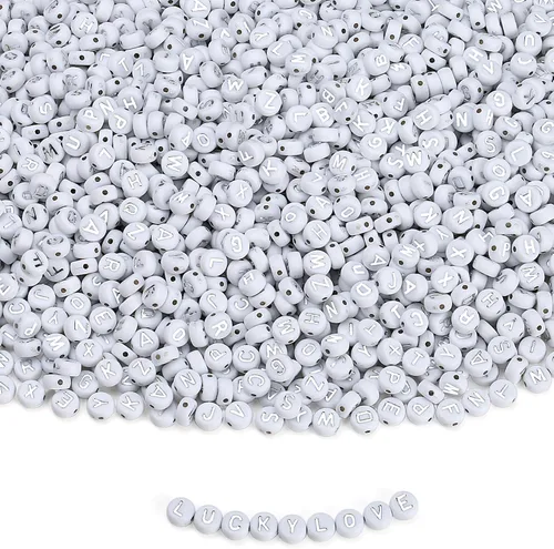 Vista 9 de XIANNVXI 3500 cuentas de letras blancas para pulseras, cuentas acrílicas coloridas para hacer joyas (cuentas blancas y mixtas)