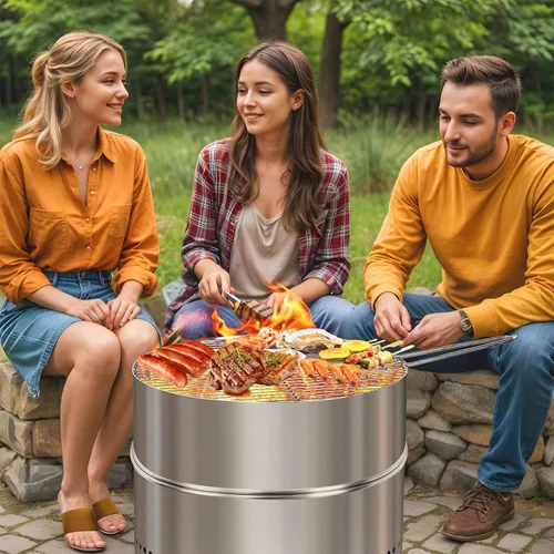 Vista 9 de HGD Chimenea sin humo de 20 pulgadas con parrilla, hoguera portátil de leña para acampar y patio trasero, chimenea de acero inoxidable al aire libre