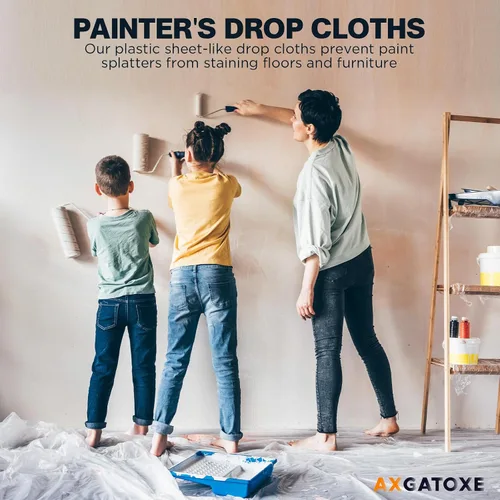 Vista 8 de Lonas de plástico de 12 x 9 pies - 1 Mil (paquete de 1) - Láminas y lonas desechables para pintor para pintar, protección impermeable