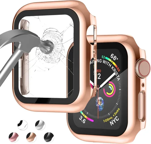 Vista 16 de Adepoy Paquete de 8 fundas con protector de pantalla de vidrio templado compatible con Apple Watch SE3 SE2 SE Series 6/5/4 de 1.575 pulgadas