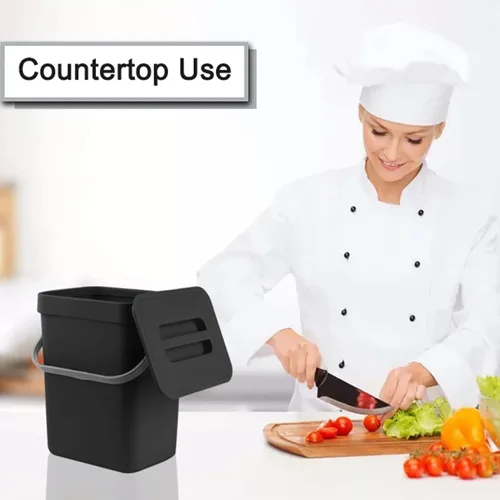 Vista 2 de stonespace Cubo de compost de cocina para encimera, pequeño bote de basura colgante con tapa debajo del fregadero para cocina y baño, cubo de Negro