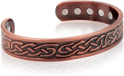 Vista 8 de Brazalete magnético celta de cobre pesado grande para hombre, con 10 imanes, Metal