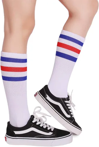 Vista 3 de Pareberry calcetines clásicos de algodón suave hasta la pantorrilla, estilo retro, blancos
