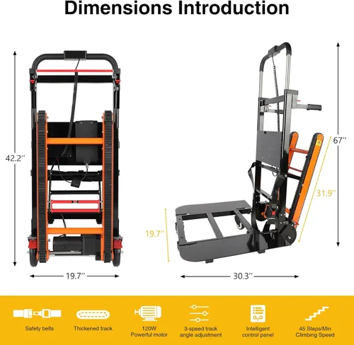 Vista 5 de Carro eléctrico para escaleras, carga máxima de 400 libras, resistente, con 6 ruedas, para almacén logístico de muebles, color negro