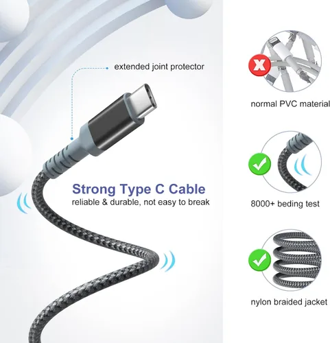 Vista 3 de Cargador de pared de carga rápida adaptable con cable USB C de 10 pies, cargador rápido USB tipo C compatible con Galaxy S25 S24 S23 Ultra A15 A13