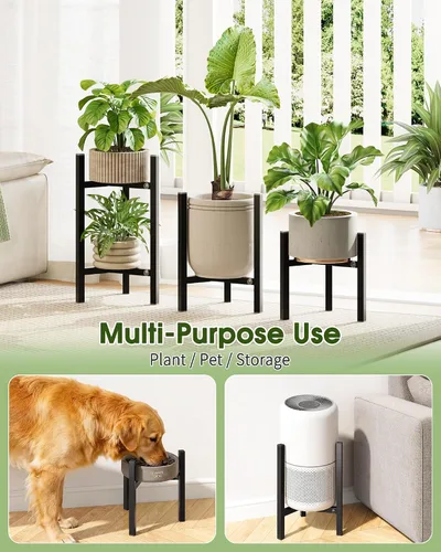 Vista 6 de Paquete de 3 soportes para plantas ajustables para interiores, soporte moderno de metal para plantas de interior, soportes resistentes para plantas