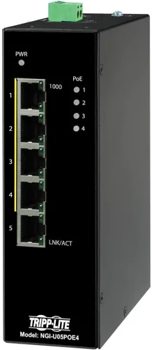 Vista 11 de Tripp Lite Conmutador Ethernet Gigabit PoE+ administrado industrial de 8 puertos de capa 2, puertos RJ45 de 10/100/1000 Mbps, montaje DIN