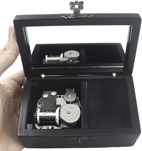 Vista 3 de ROSIKING Caja de música de madera con mecanismo de espejo, joyería tallada, cajas musicales, Navidad, cumpleaños, día de San Valentín, regalos Plays