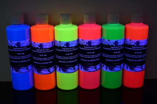 Vista 11 de DirectGlow - Pintura fluorescente reactiva para fiestas de témpera ultravioleta (surtido de 6 colores, botellas de 2 onzas)